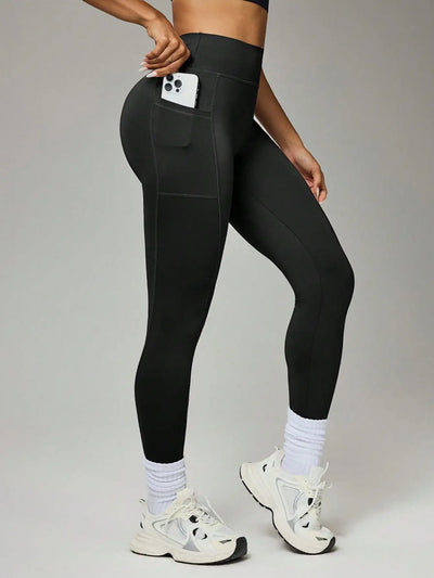 Women's Naked-Feel Tight Yoga Pants - High Waisted, Butt Lifting & Tummy Control Nylon Sports Shark Leggings with Pockets