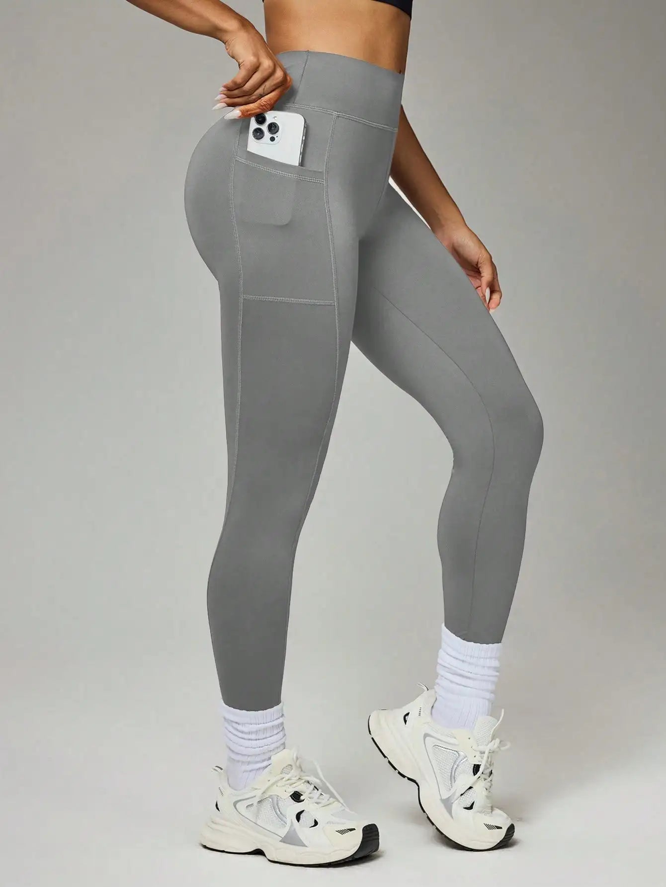 Women's Naked-Feel Tight Yoga Pants - High Waisted, Butt Lifting & Tummy Control Nylon Sports Shark Leggings with Pockets
